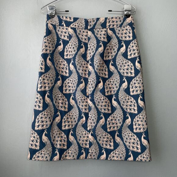 Ann Taylor Pencil Skirt Size 2 Teal Peacock Brocade Jacquard Tapestry Elegant - Picture 3 of 10